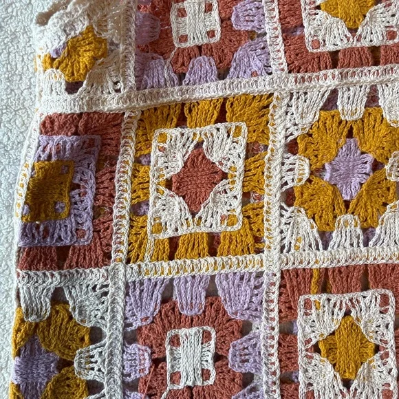 Rebellion Again Crochet Cropped Tank Top, Pink Mustard Cream. Size Medium - Picture 2 of 7